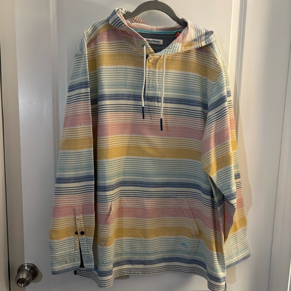 Tommy Bahama Striped Hooded Pullover Shirt - Pastel Multicolor Sz XXL